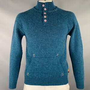 BROOKLYN INDUSTRIES Size L Blue Grey Knit Lambswool Half Placket Sweater